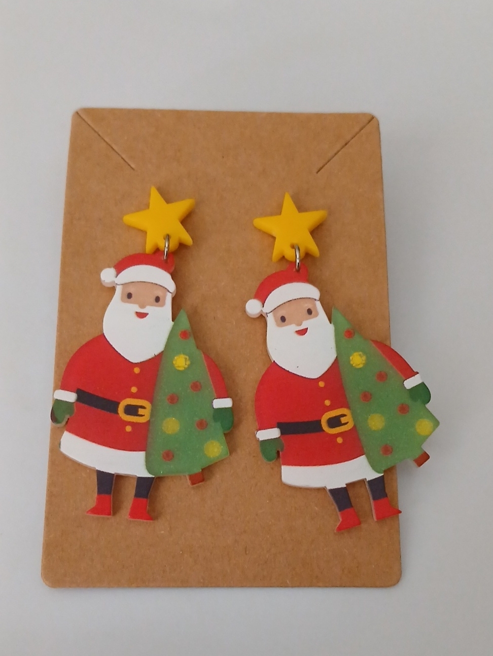 Fashion Jewelry Yellow Star Santa & Green Tree Drop Earrings